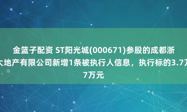 金篮子配资 ST阳光城(000671)参股的成都浙中大地产有限公司新增1条被执行人信息，执行标的3.7万元